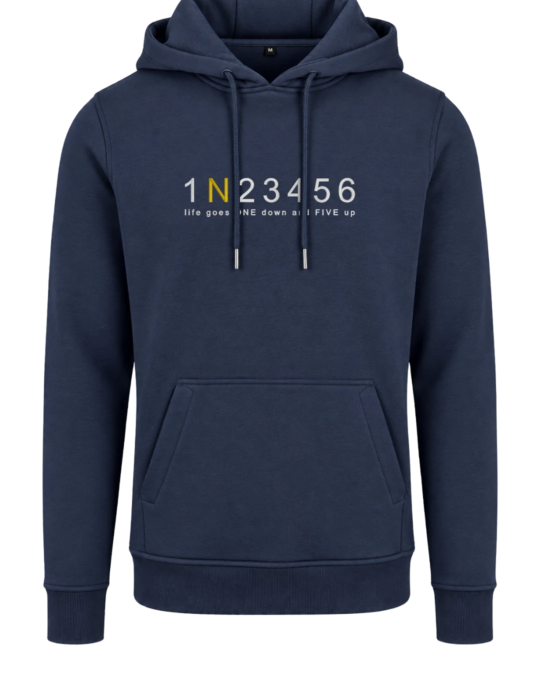 1N23456 Hoodie Light Navy, N in Gold – bestickt von MachineMadness