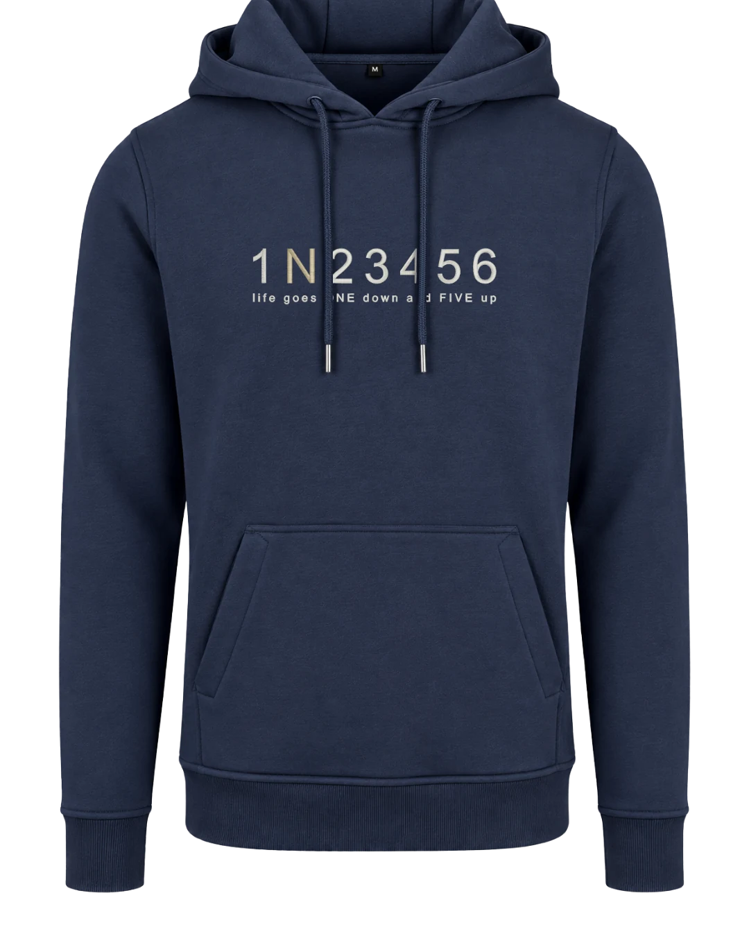 1N23456 Hoodie Light Navy, N in Weissgold – bestickt von MachineMadness