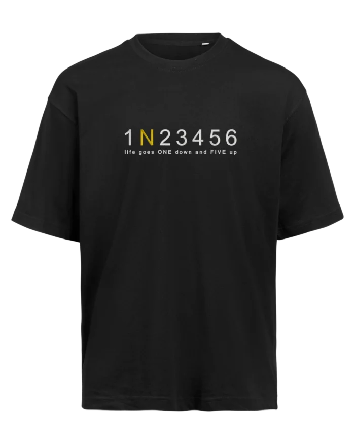 1N23456 T-Shirt Schwarz, N in Gold – bestickt von MachineMadness