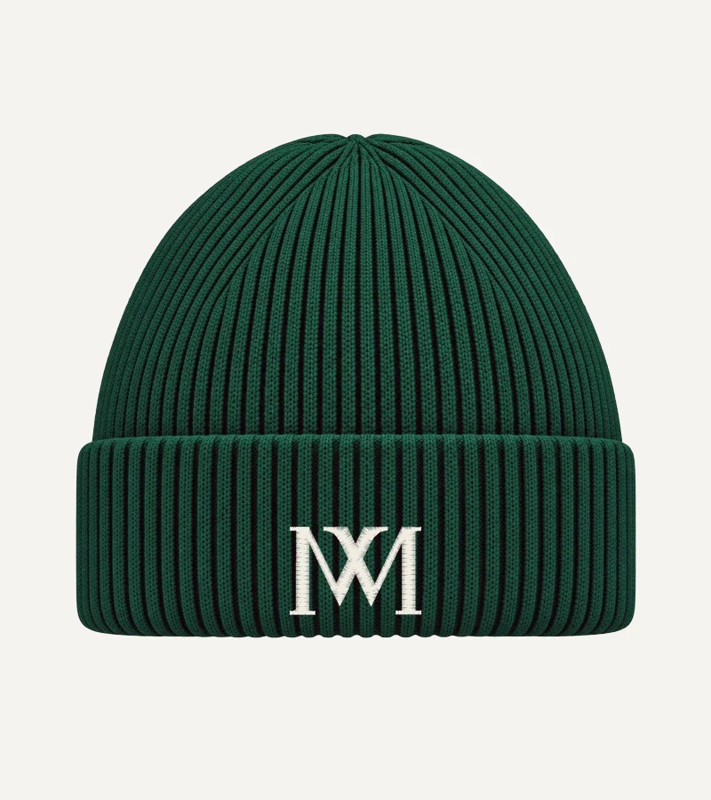 MachineMadness Logo Beanie in bottle green mit gesticktem MM-Monogramm