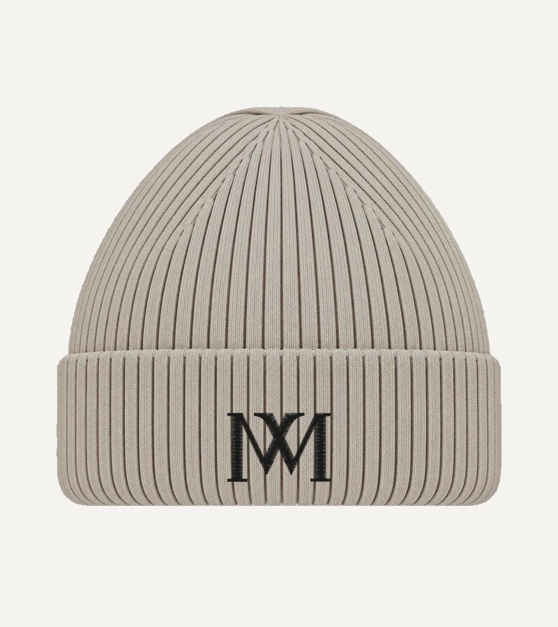 MachineMadness Logo Beanie in natural stone mit gesticktem MM-Monogramm