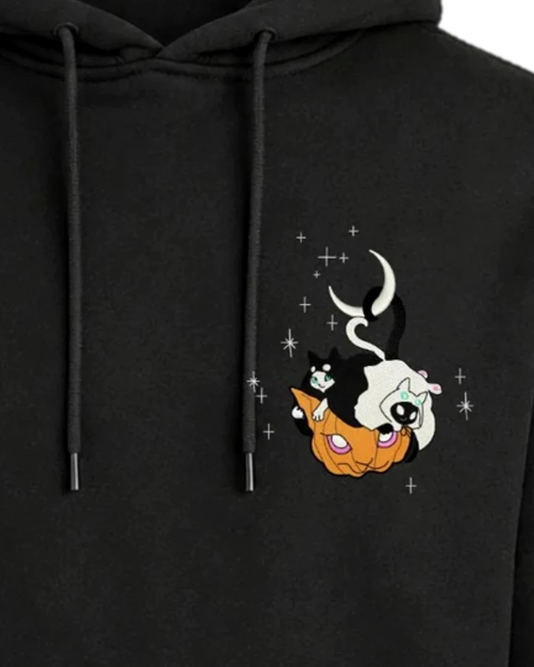 Nahaufnahme der Stickerei: Witch Cats